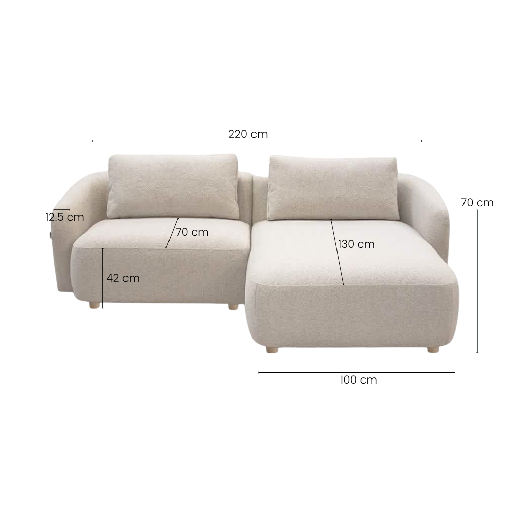 Nolio Modulsofa m. Chaiselong - Højrevendt - 220 cm - Beige Boucle