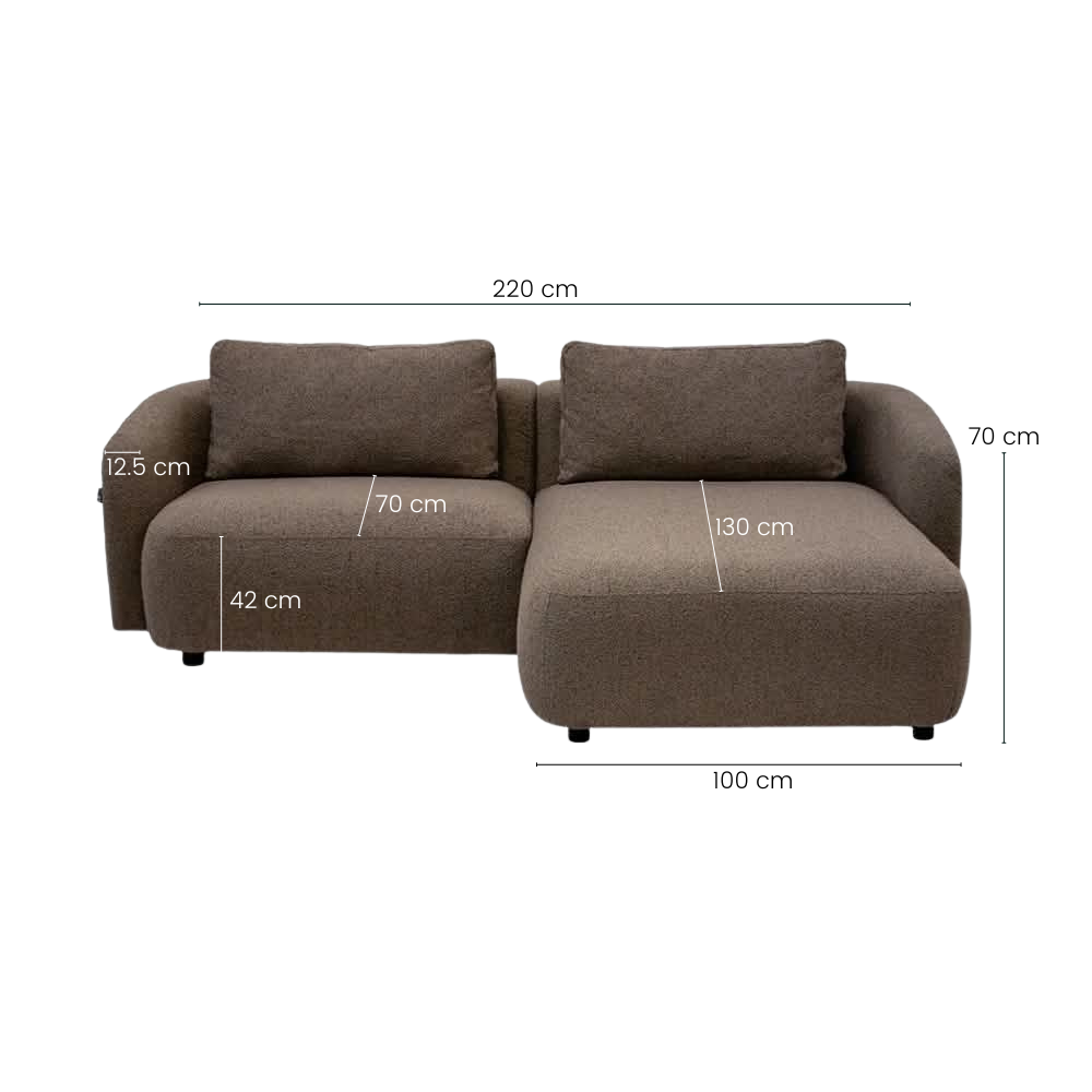 Nolio Modulsofa m. Chaiselong - Højrevendt - 220 cm - Brun Bouclé