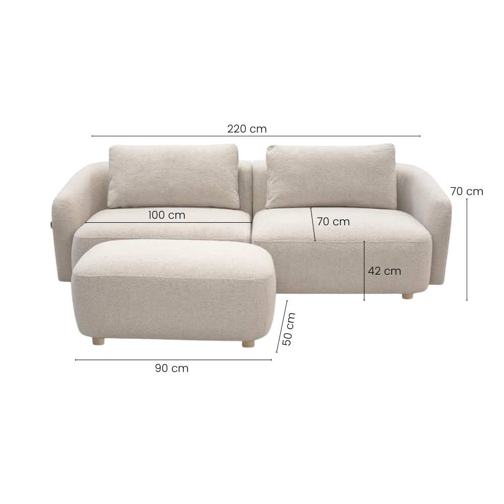 Nolio Modulsofa m. Puf - 220 cm - Beige Bouclé