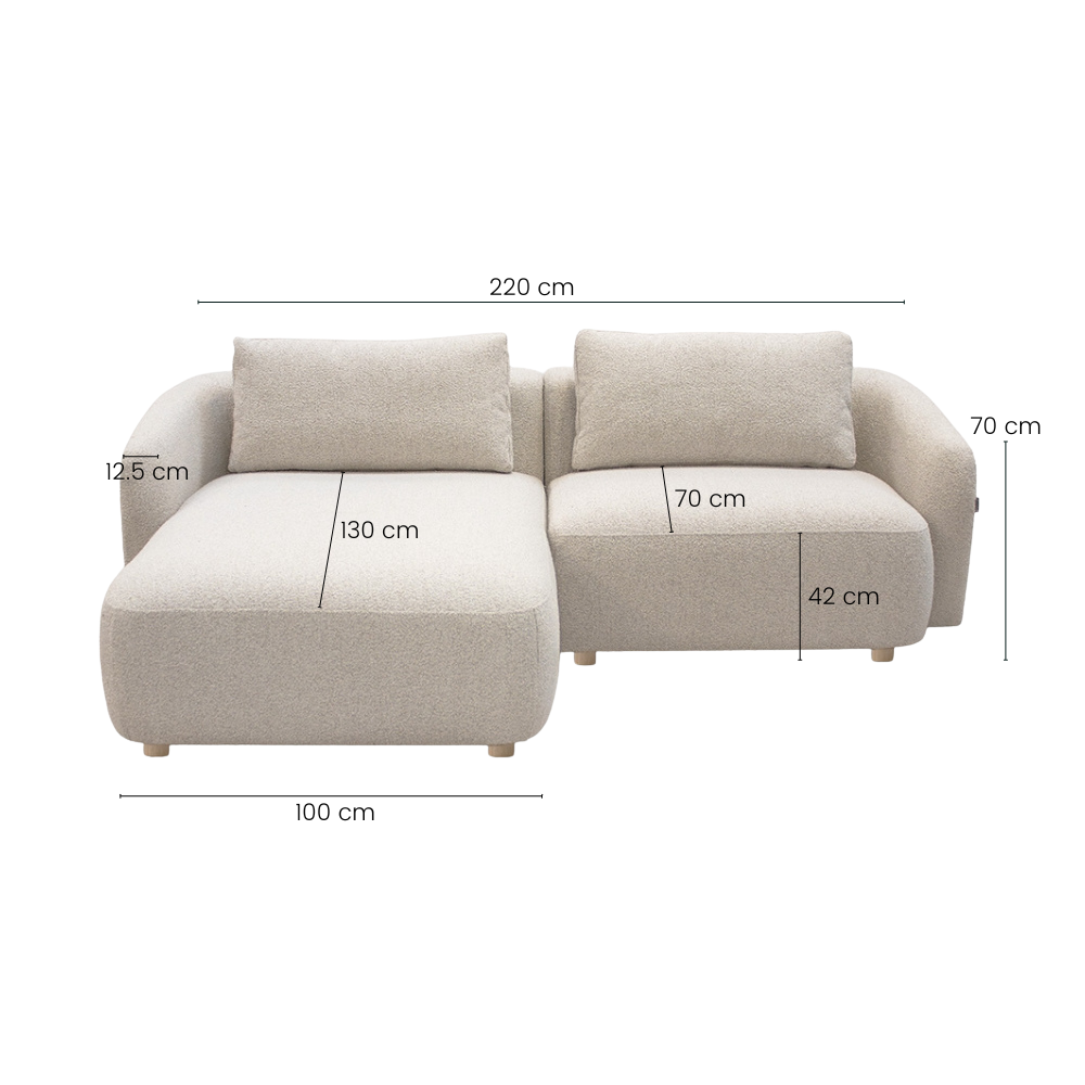 Nolio Modulsofa m. Chaiselong - Venstrevendt - 220 cm - Beige Boucle