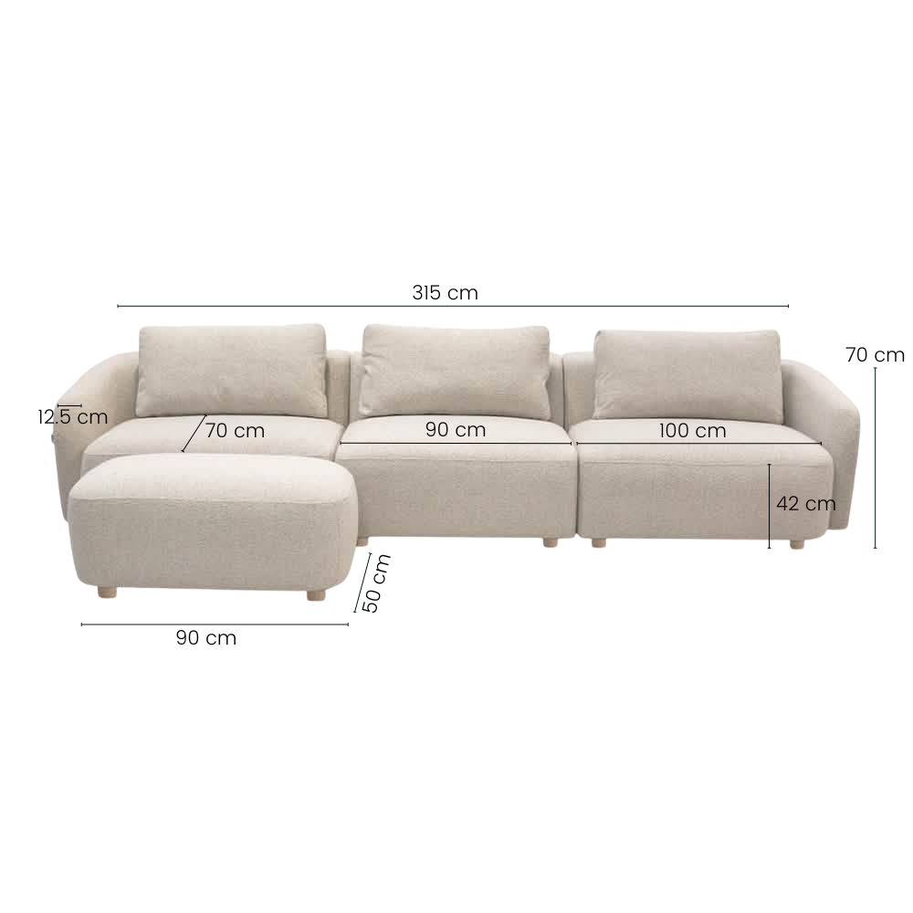 Nolio Modulsofa m. Puf - 315 cm - Beige Bouclé