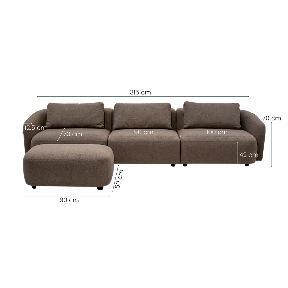 Nolio Modulsofa - Brun Bouclé inkl. puf - 315 cm