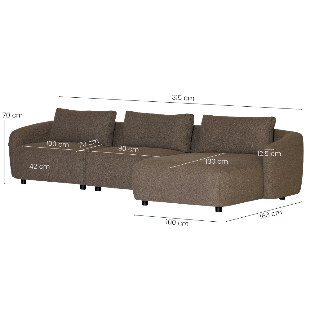 Nolio Modulsofa m. Chaiselong - Højrevendt - 315 cm - Brun Bouclé
