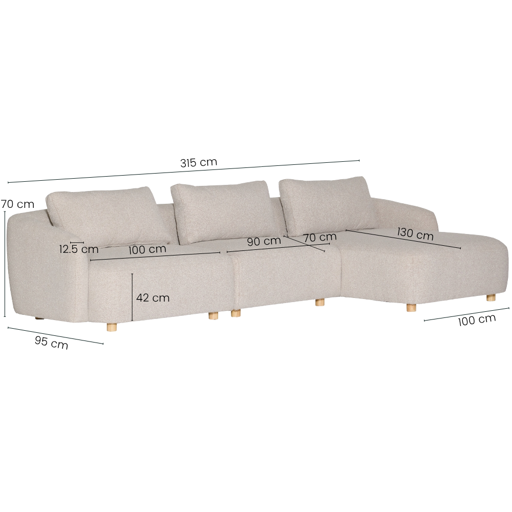 Nolio Modulsofa m. Chaiselong - Højrevendt - 315 cm - Beige Bouclé