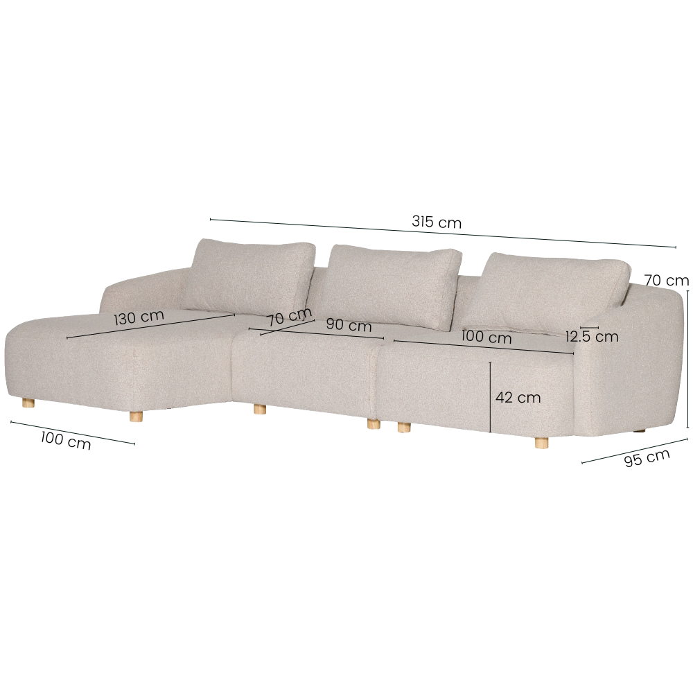 Nolio Modulsofa m. Chaiselong - Venstrevendt - 315 cm - Beige Bouclé
