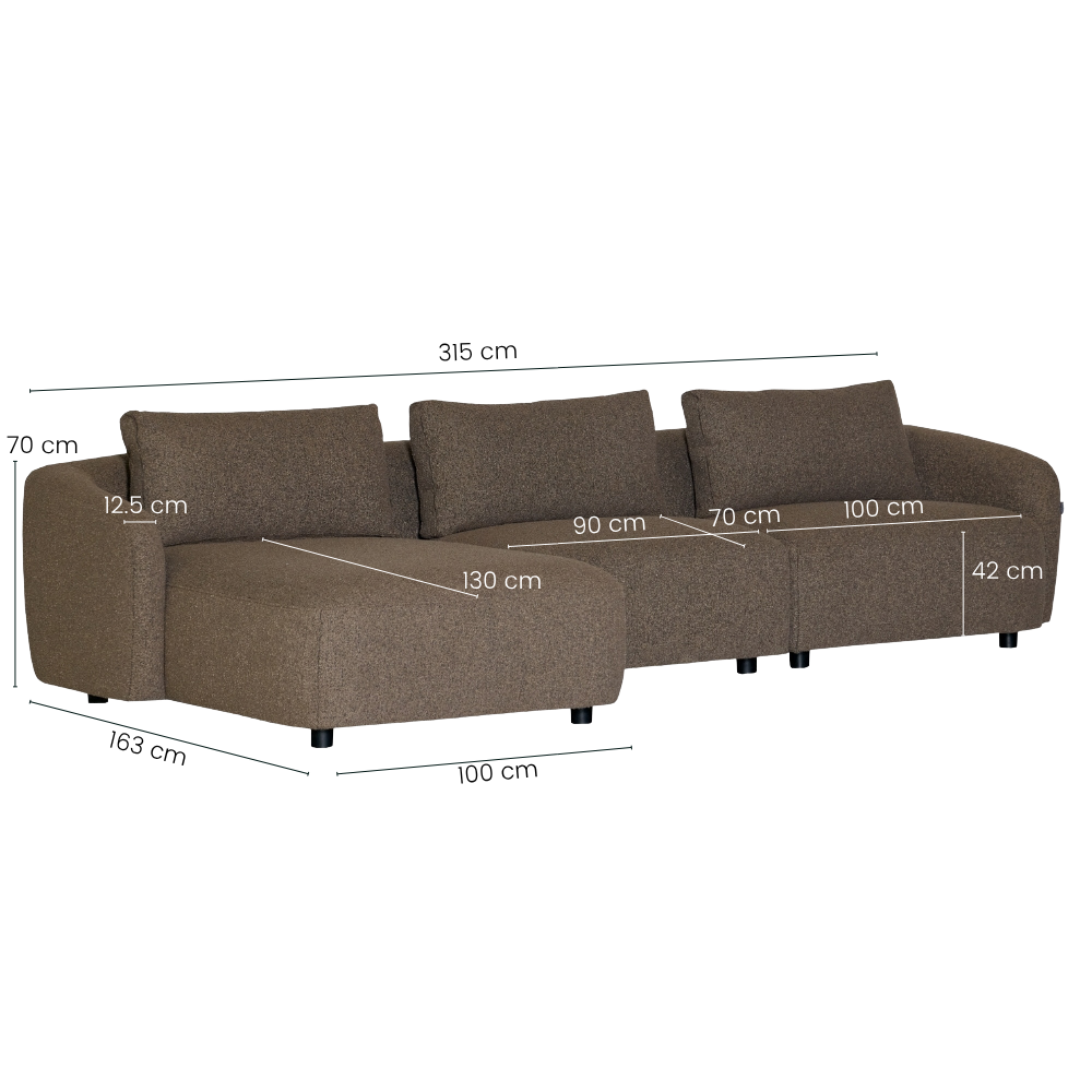 Nolio Modulsofa m. Chaiselong - Venstrevendt - 315 cm - Brun Bouclé