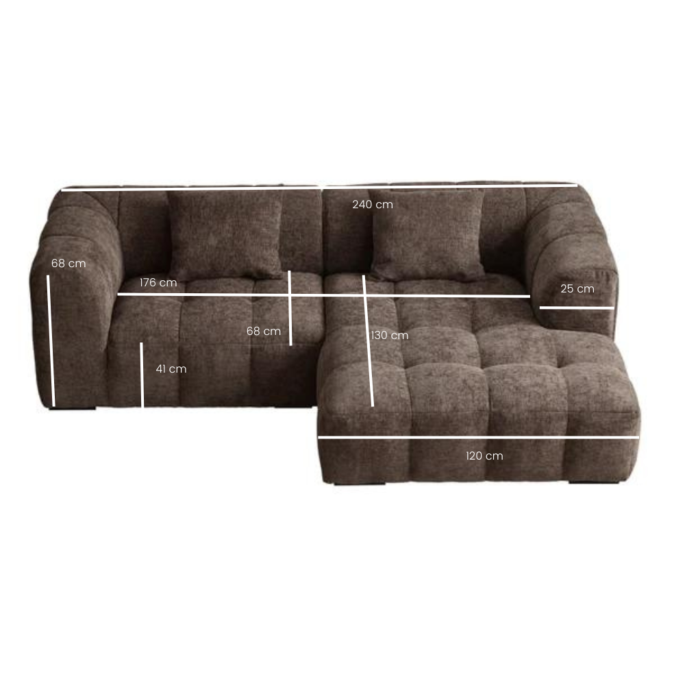 Bora Sofa - Brun - Højrevendt - 240 cm