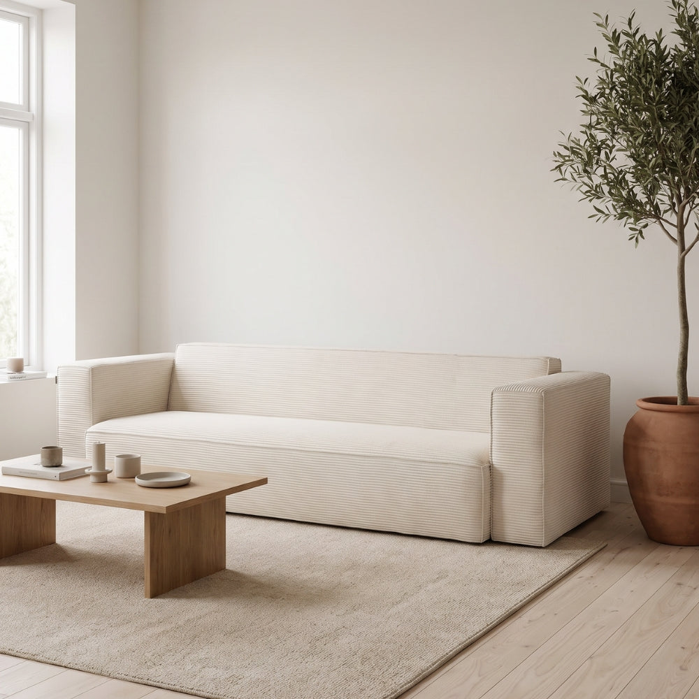 Ollie Sofa - Lys Bredriflet Fløjl, 280 cm