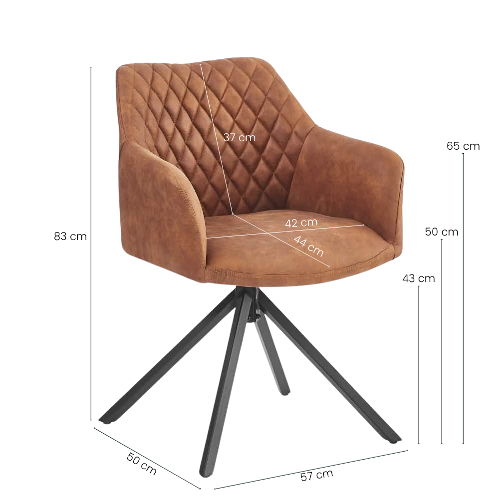 Pau Spisebordsstol med drejefunktion - Cognac microfibre