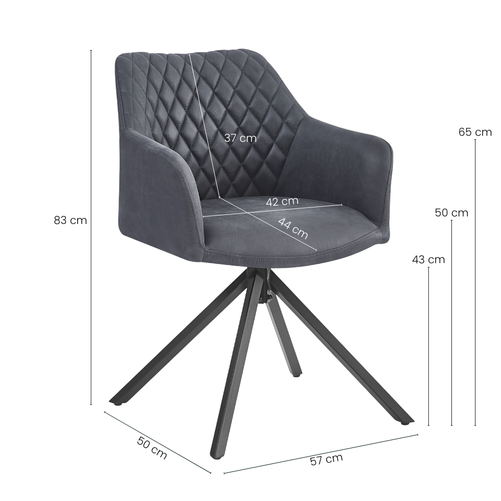 Pau Spisebordsstol med Drejefunktion - Sort Microfibre
