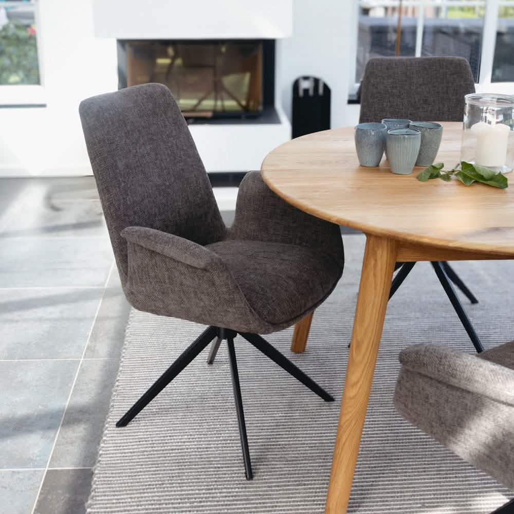 Arvik Spisebordsstol - Grå/Brun Stof m. 180 drejefunktion