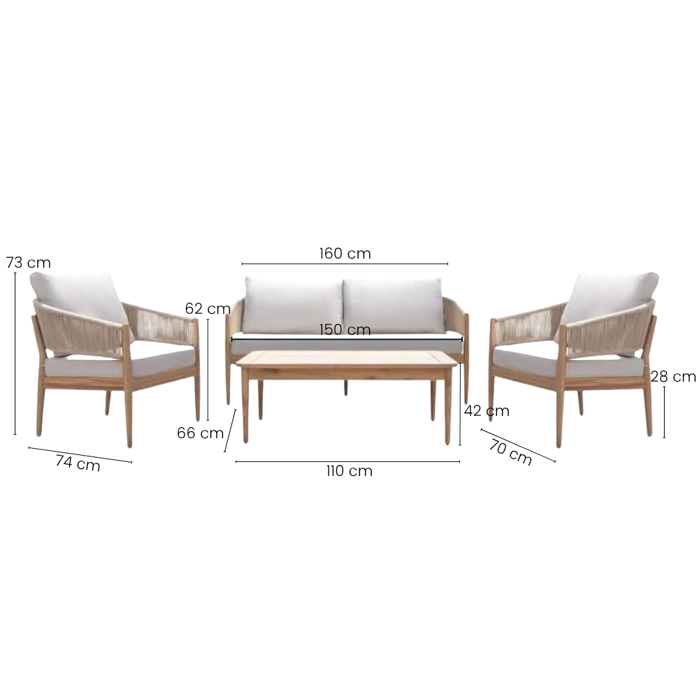 Solheim 4-Pers. Loungesæt - Beige Reb