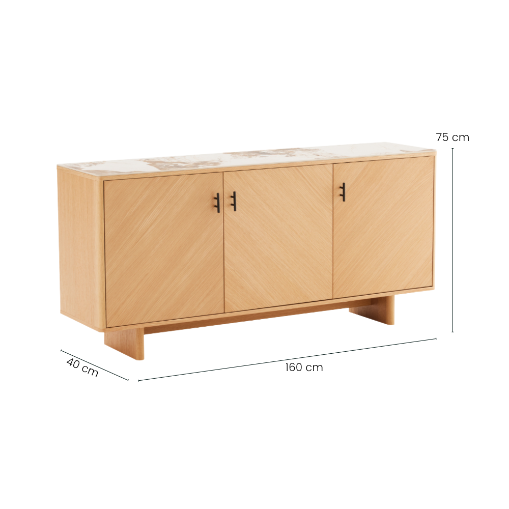 Tiva Skænk m. Keramik top - 160 cm - Natur Eg
