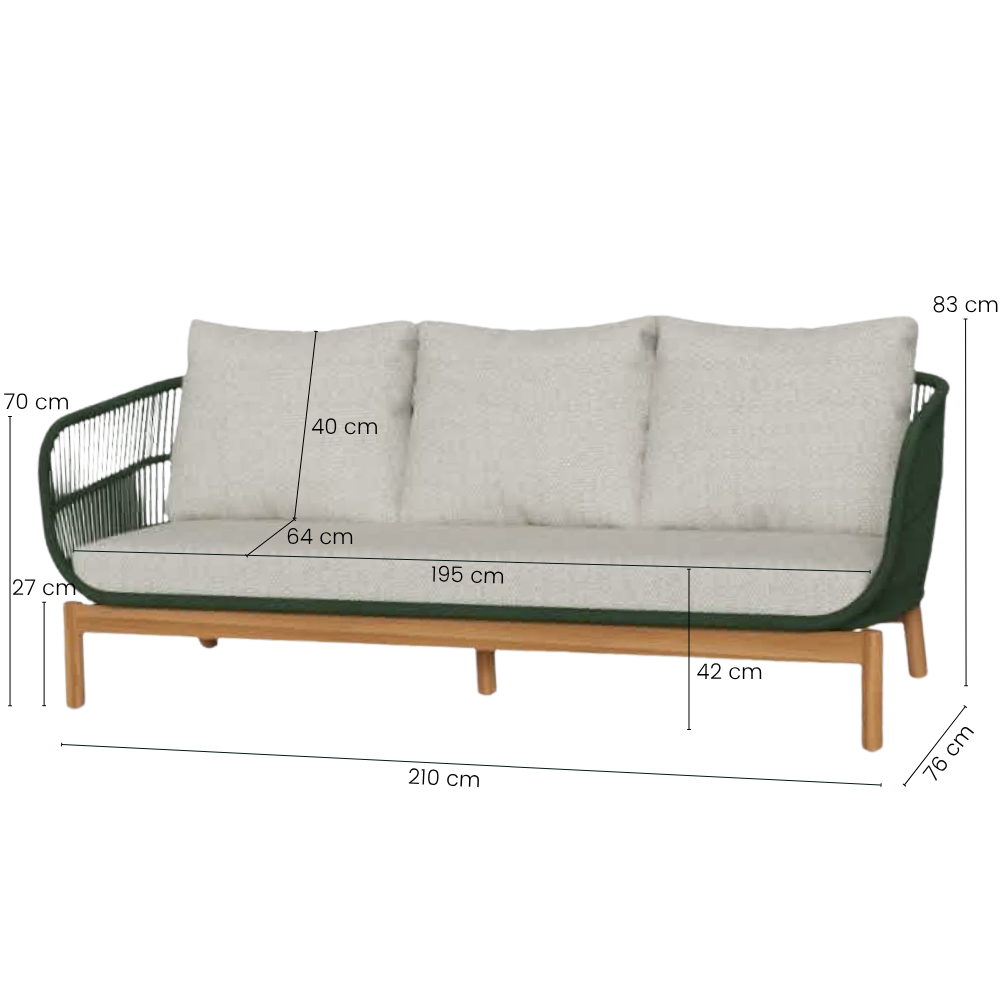 Tokheim 3-Pers. Loungesofa - Grøn Reb