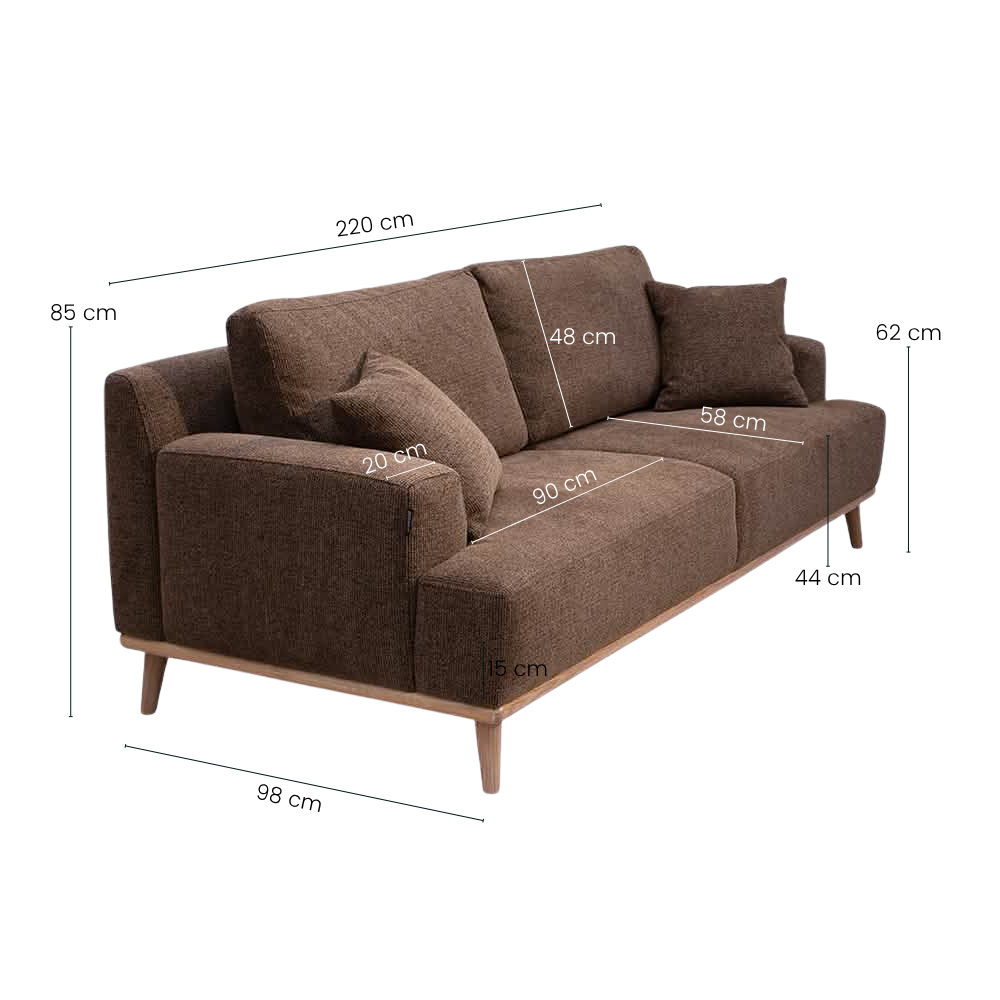 Tomson 3-Pers. Sofa - Brun 220 cm