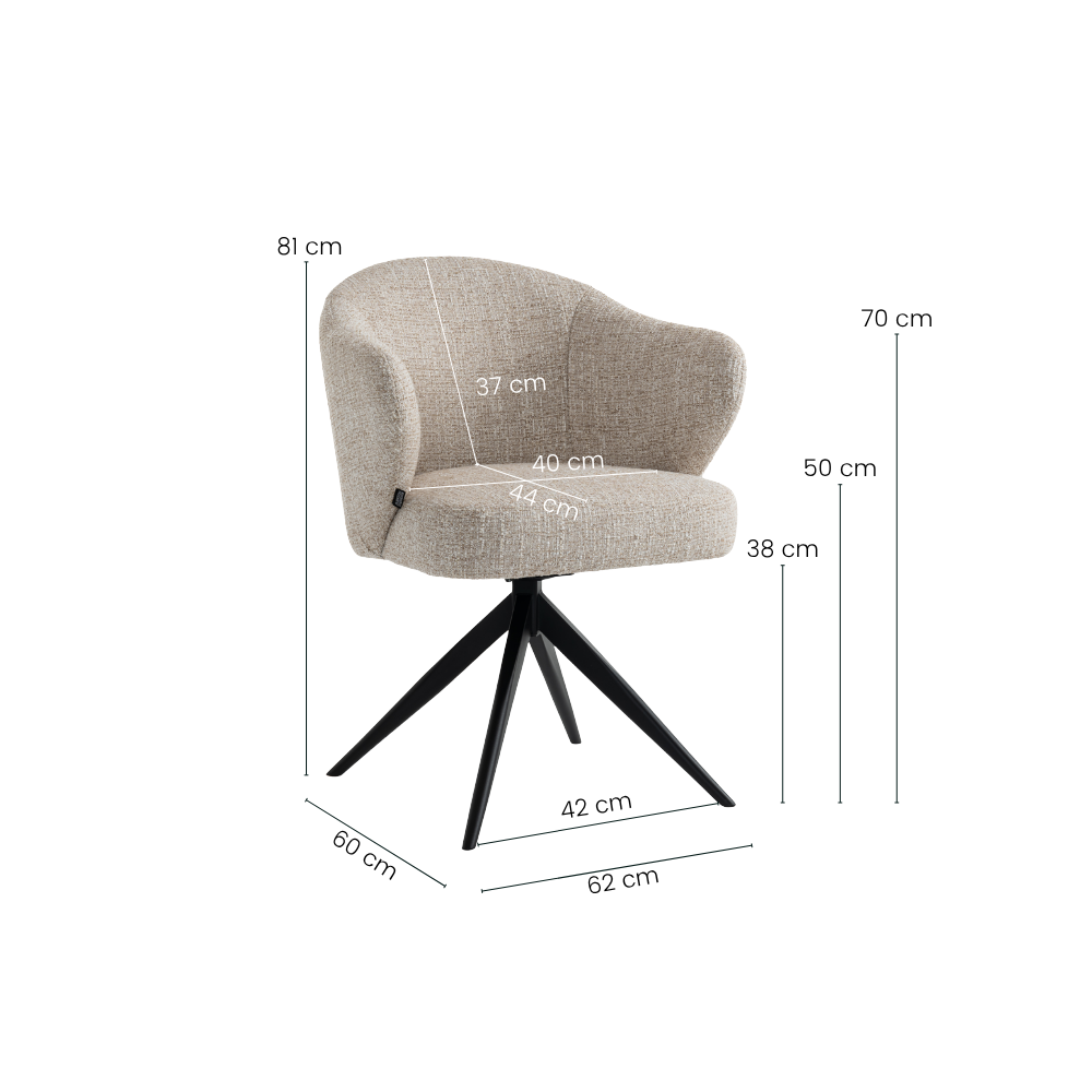Verdal Spisebordsstol - Beige Bouclé m. Sorte Metal Ben