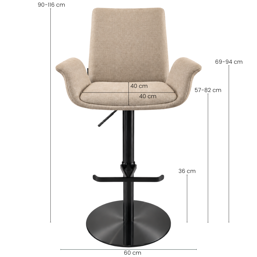 Vimo Barstol med gaspumpe i Beige og Sort Rustfri Stål