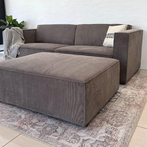 Balu Sofa - Grå/Brun Fløjl inkl. puf - 230 cm