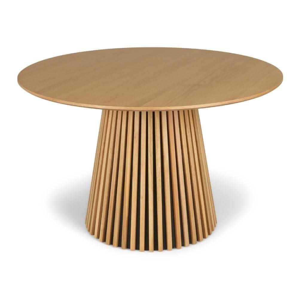 Spisebordssæt - Måne Lamel Spisebord Natur Ø120 cm + Nilo Grå/brun Stof