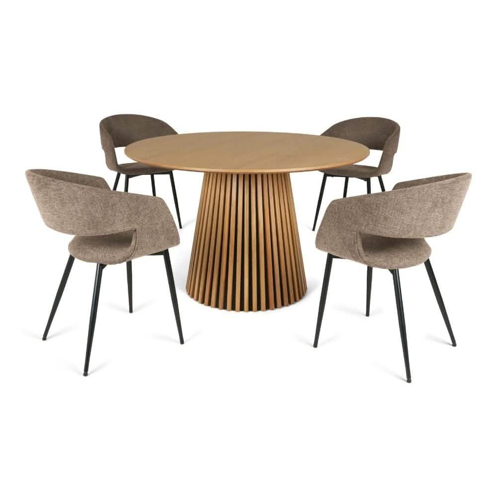 Spisebordssæt - Måne Lamel Spisebord Natur Ø120 cm + Nilo Grå/brun Stof