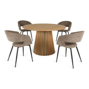 Spisebordssæt - Måne Lamel Spisebord Natur Ø120 cm + Nilo Grå/brun Stof