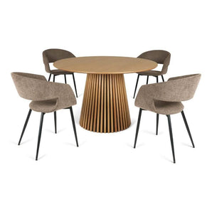 Spisebordssæt - Måne Lamel Spisebord Natur Ø120 cm + Nilo Grå/brun Stof