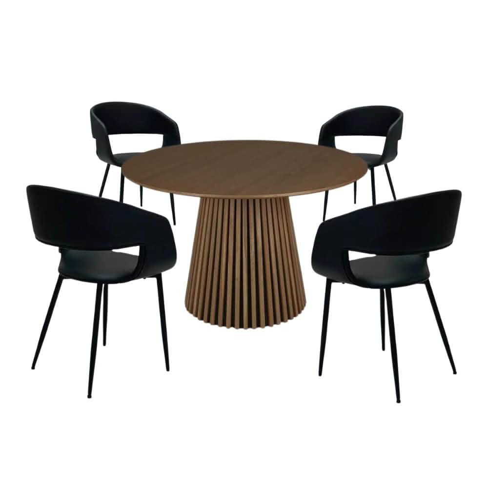 Spisebordssæt - Måne Lamel Spisebord Smoked Ø120 + Nilo Sort PU