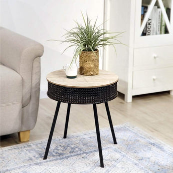 Tine Sidebord - Sort Rattan Ø40 cm - Hofstra & Wagner